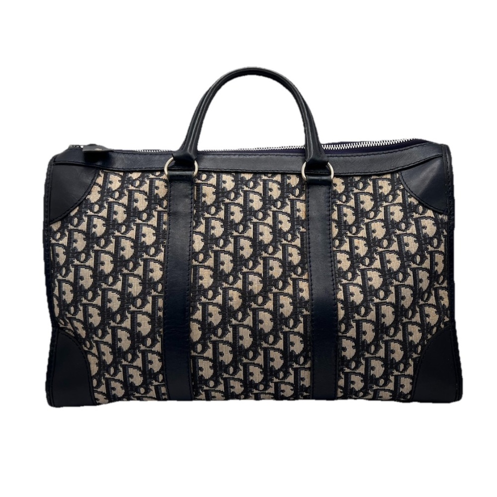 ❌SOLD❌ Auth Christian DIOR Trotter Boston Canvas Navy Handbag Weekender Travel